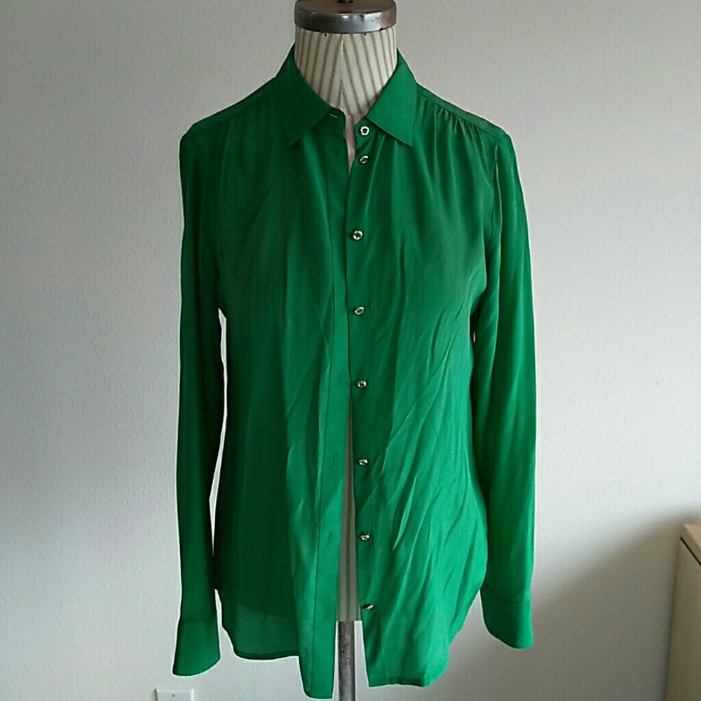 Green silk banana republic button down blouse
